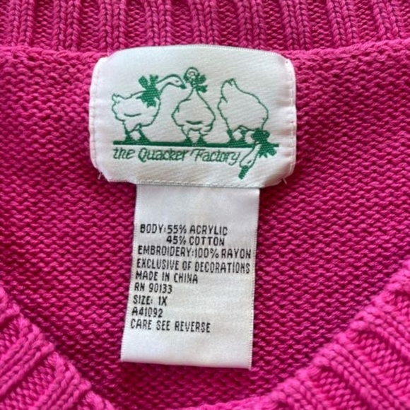 Quacker Factory Vintage Womens Hot Pink Crew Neck Embroidered Floral‎ Sweater 1X - Picture 4 of 4